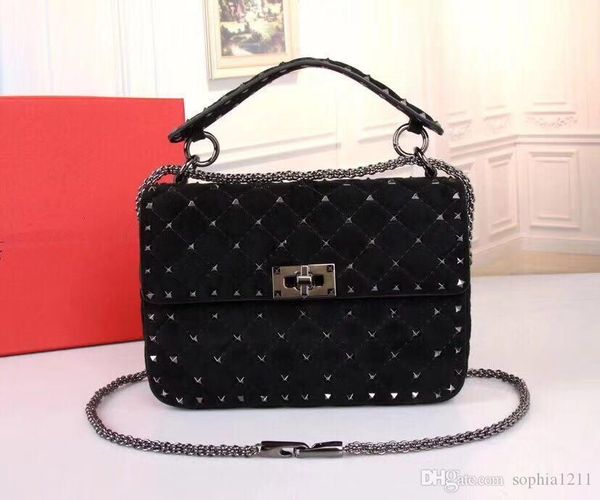 

2018 new suede leather shoulder bag long chain rivets bag soft camera bag shoulder straps red nude wine colors medium love key