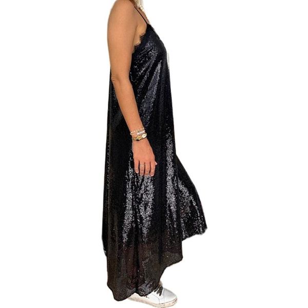 

dihope women solid beach bohemian dress off shoulder sleeveless party loose lace long dress summer casual fashion maxi dresses, Black;gray