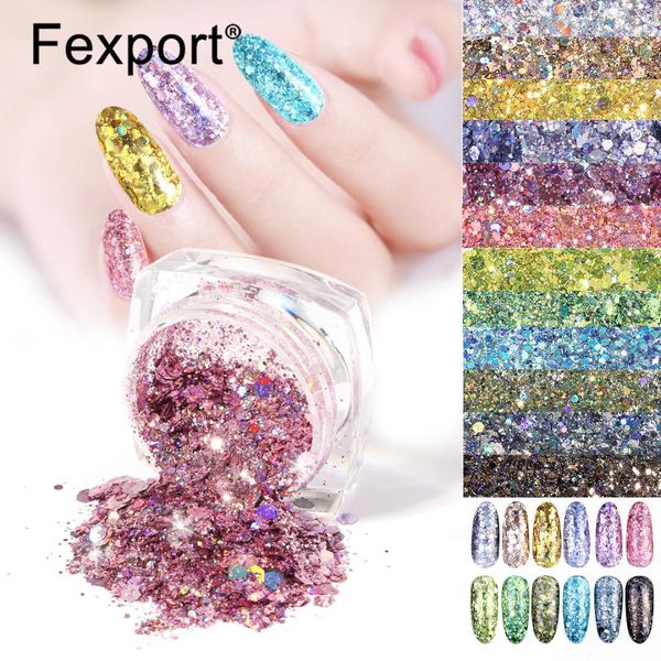 

1 box mermaid glitter flakes sparkly 3d hexagon colorful mirror sequins spangles dipping polish manicure nails art decorations, Silver;gold