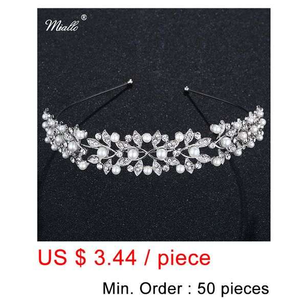 

other miallo 50pcs/lot wholesale pearls women crown headband crystal bridal tiaras wedding hair jewelry leaves princess headpieces, Golden;white