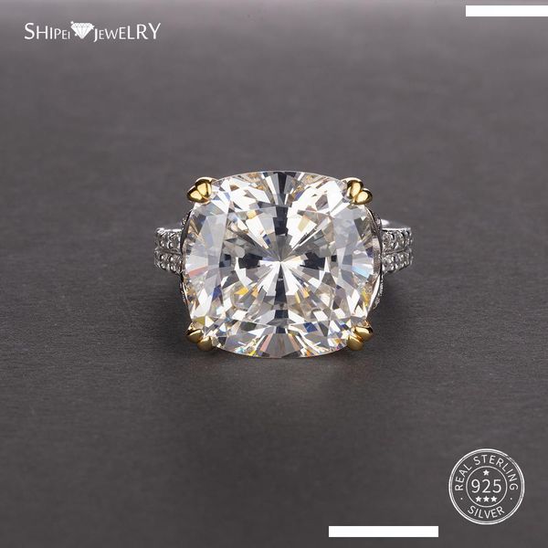 

shipei natural square white pink sapphire ring 100% 925 sterling silver sapphire rings white gold for women men wedding coctail, Golden;silver