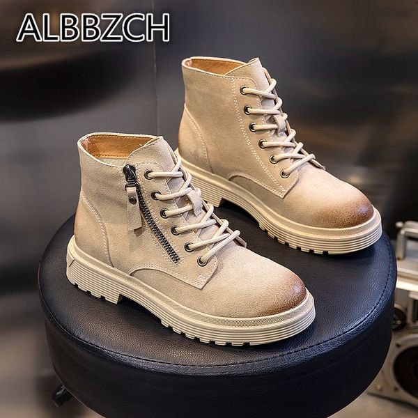 

autumn winter new women suede leather ankle boots fashion casual high platform shoes woman motorcycle boots lady, Black