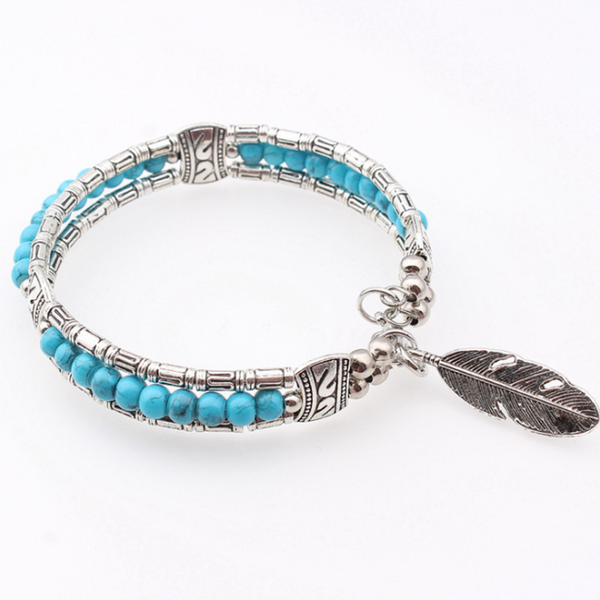 

classic style silver plated alloy angel wing with green turquoises stone round beads bracelet charm jewelry, Black