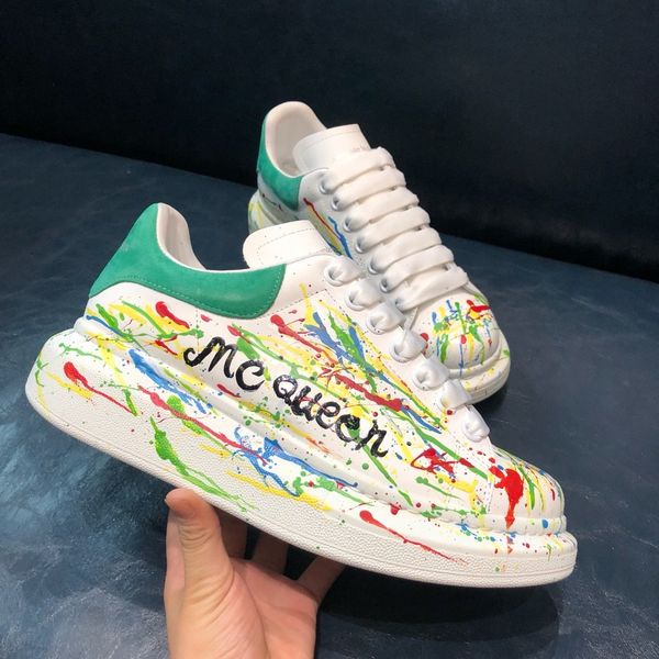 

platform men's and women's shoes wild vintage luxury casual shoes graffiti leather sneakers women's shoes white shoe 05, Black