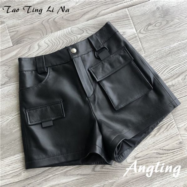 

2019 new fashion natural genuine real sheep leather shorts g35, White;black