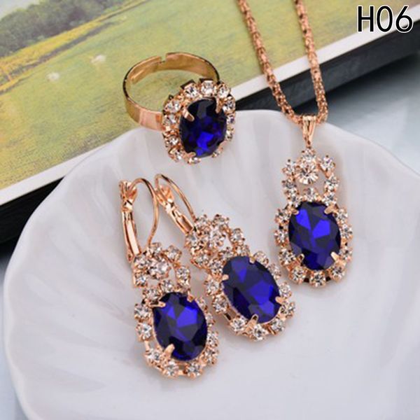 

fashion blue crystal stone wedding jewelry sets for brides silver color necklace set for women, Slivery;golden