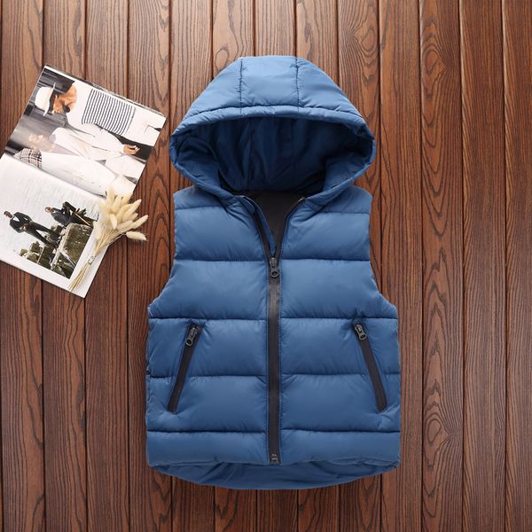 

2018 vest kids teenage big girls winter autumn spring thick girls boys vest child christmas waistcoats hooded jacket 3-12years, Blue;gray