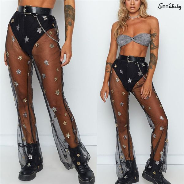 

high waist see through trousers women summer black mesh striped long pant mesh summer beach long pants trousers, Blue;gray