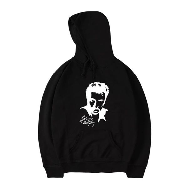 

johnny hallyday rock star spring mens sweatshirts hoodie hooded pullover harajuku casual oversized hoodie print, Black