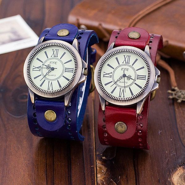 

men women watch vintage roman numbers cow leather dress wristwatch casual analog quartz watch pr sale, Slivery;brown