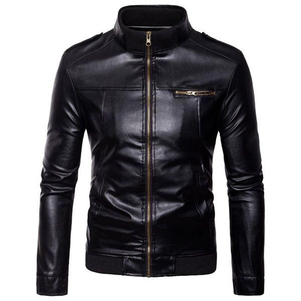

2017 spring and autumn new style selling men's leather coat europe and america leather jacket trend stand collar out, Black