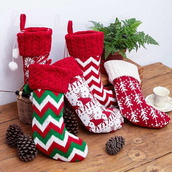 

christmas stocking big knitted socks santa claus candy gift bag xmas tree hanging decor drop ship 40x22cm
