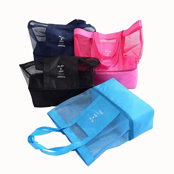 

designer- insulated cooler bags double layer picnic lunch handbag outdoor travel beach kitchenware makeup storage bags mesh tote c0235