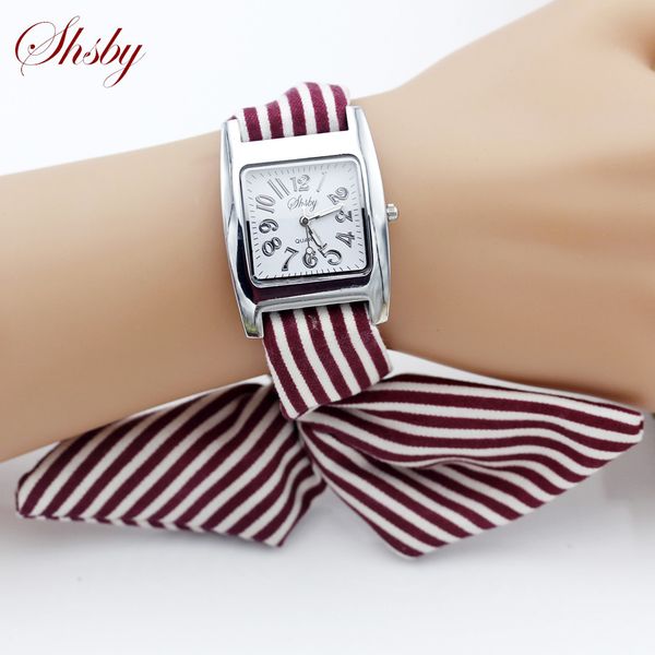 

shsby brand new ladies concise stripe cloth wristwatch women dress watches fabric watch sweet girls bracelet watch, Slivery;brown