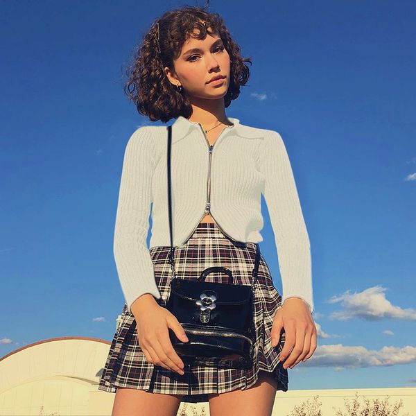 

женщин конструктора свитера способа женщин сексуальный zipper tops женщин вскользь сплошной цвет отворотом шеи одежда длинный рукав свитера, White;black