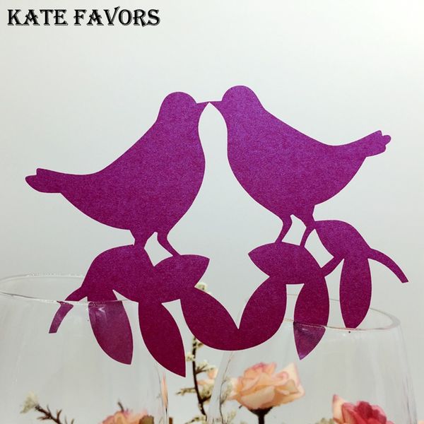 

table mark name paper laser cut cards 50pcs/lot bird shape wine cup place cards for wedding party decoration