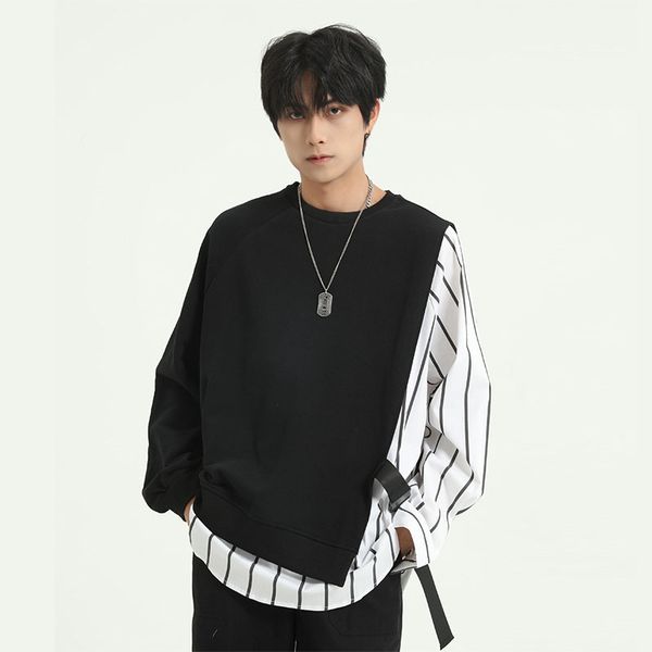 

men stripe splice pullover sweatshirt male women couple streetwear hip hop loose hoodie sweatshirt black white