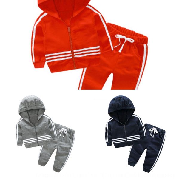 

2020 boy's autumn girl's striped pants coat two-piece suit baby's sports suit coat children's sports pants