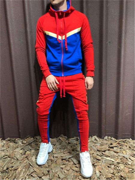 

colorblock casual tracksuit velvet sweater hoodie autumn sport suit hooded men casual cotton warm sweatshirts sets, Gray