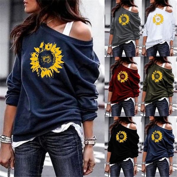 

pullover spring new fashion loose sweatshirts womens sunflower printed hoodies casual long sleeve crew neck, Black