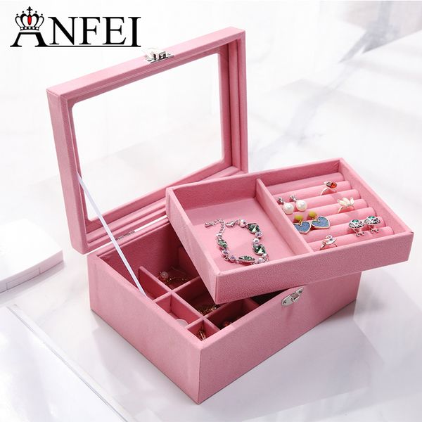 

anfei 2019 new arrivals velvet jewelry gift box ring earrings necklace pendant bracelet packaging storage box wedding sale, Black;white