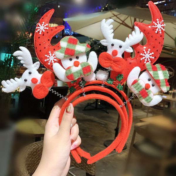 

new happy christmas hairbands for women girls lovely cartoon santa claus snowman antlers tree headband fashion hair accessories, Slivery;white
