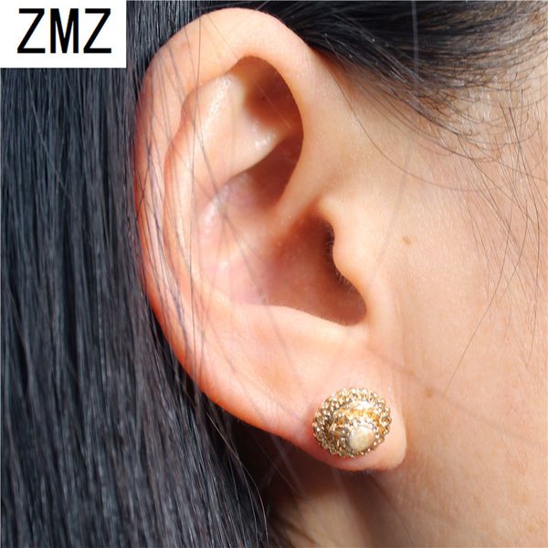 

zmz 2019 cute round treasure diamonds earring gold/silver plated unique with pearl & shinny stones fashion jewelry for women, Golden;silver