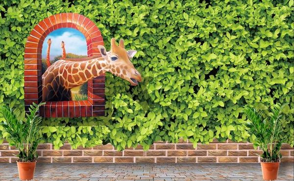 

climbing wall tiger giraffe oil painting murals home decor wallpaper living room background wall paper