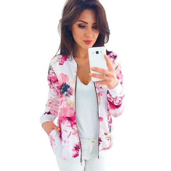

floral printed women bomber jacket plus size short female coat zipper chaqueta long sleeve spring women's jackets, Black;brown