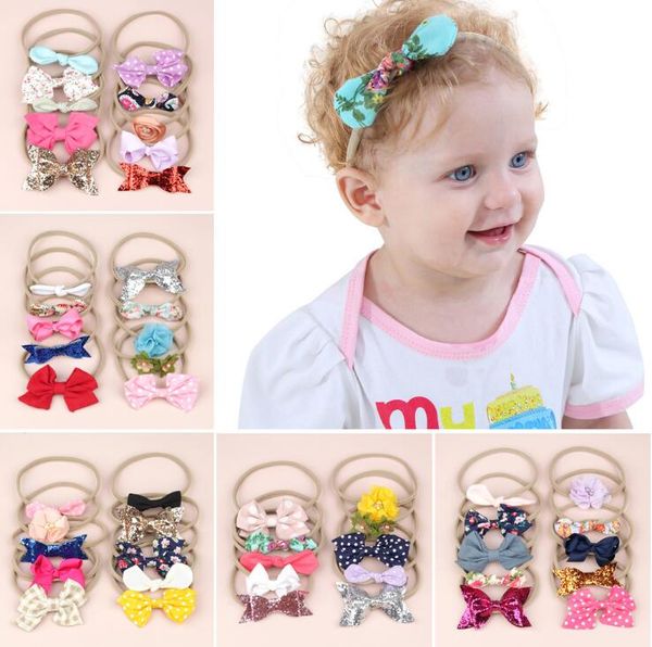 

10-pack set baby girl headbads hair accessories princess newborn girl nylon headbands hair elastic bow tie bands handcrafted headband, Slivery;white