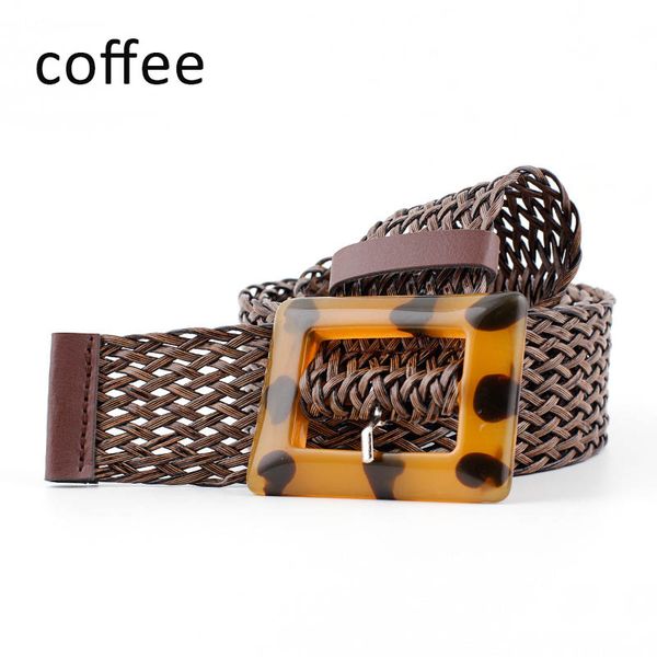 

pu leather woven retro wide women belt dress jeans belt fashion leopard rectangle pin buckle wild decorative wiastbelt, Black;brown