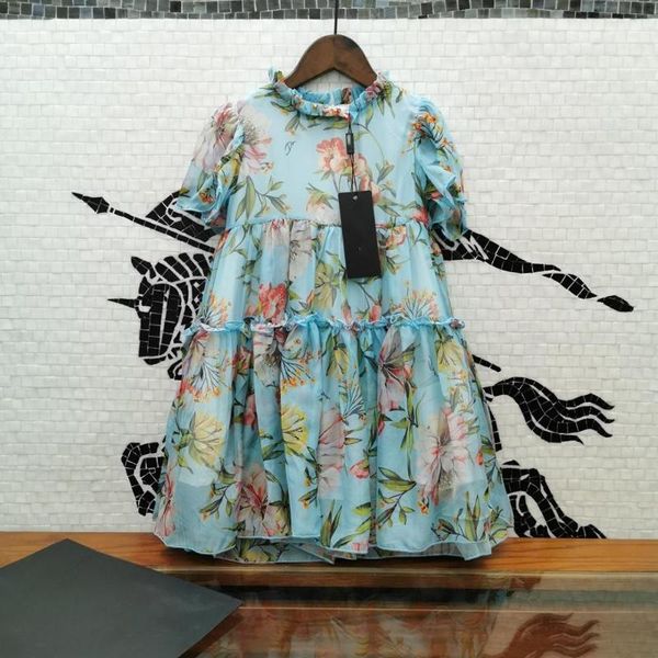 

2020 new summer luxry brand design girl fashion floral princes short sleeve tutu dress kids children dress 2-8y with, Red;yellow