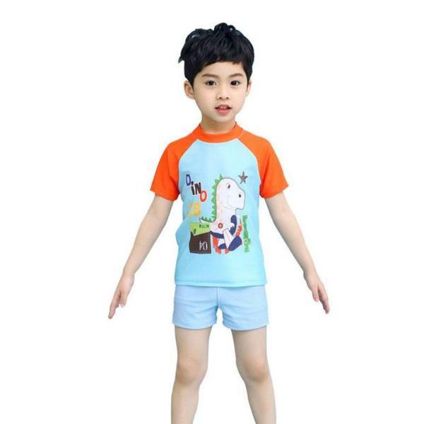 

new fashion children shark dinosaur cartoon quick dry swimwear 2pcs clothes swimming suit boy swimsuit kids t-shirt and shorts, Blue