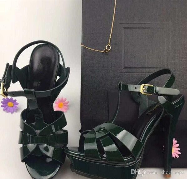 

2020 new tribute patent/soft leather platform sandals women shoes t-strap high heels sandals lady shoes pumps original leather, Black