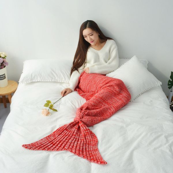

7 colors mermaid tail blanket crochet mermaid blanket for super soft all seasons sleeping knitted blankets 90x180cm