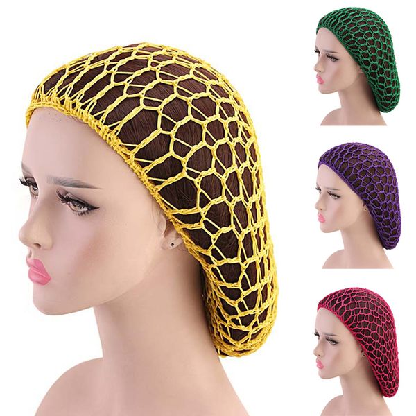

women's fashion hand-woven long hair care network mesh plate with great elasticity nightcap hair care cap styling tools, Brown