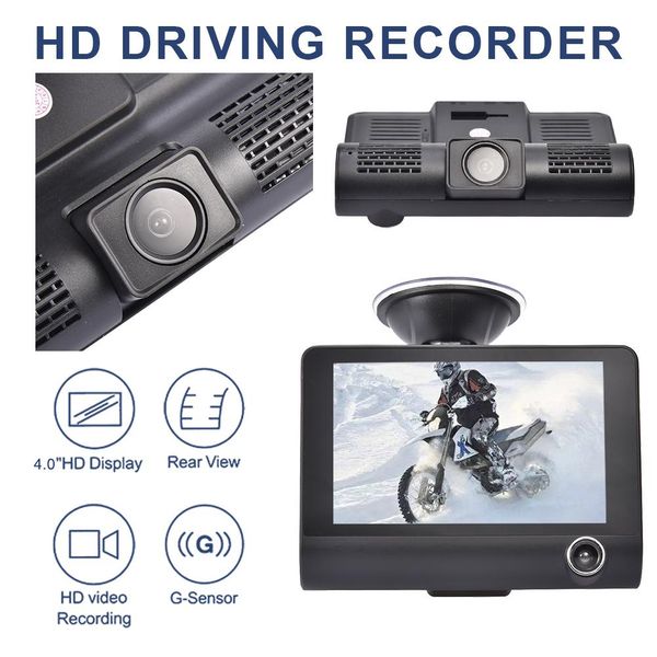 

car dvr dash camera 3-lens high-definition driving recorder 1080p multi-language driving dvr with 4.0 inch display recorder