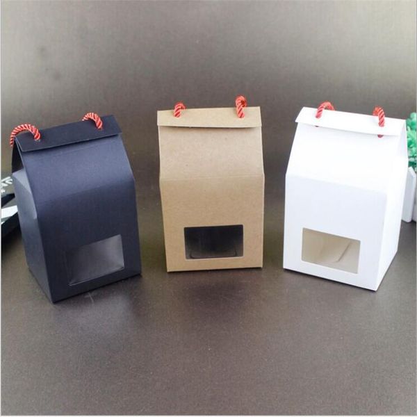 

10pcs kraft paper box with window black cardboard gift box white wedding cake packaging party favor bag