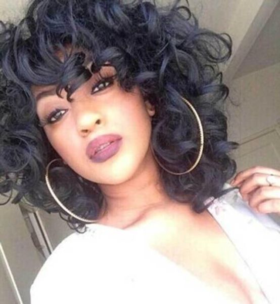 Fashion Africa Women Short Black Fluffy Soft Wavy Curly Synthetic