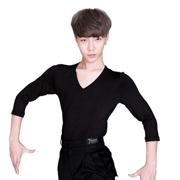 

latin long sleeve rumba dance practice shirt men rumba tango samba salsa cha cha ballroom dance costumes vo371, Black;red