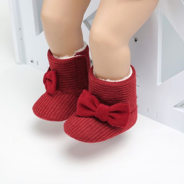 

new autumn winter baby big bow knit wool and velvet warm boots toddler shoes cute style snow soft booties red pink gray, Black;grey
