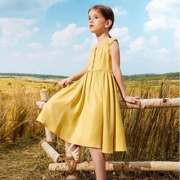 

brand new girls kids soild sleeveless button shiny suspender dress summer dresses casual beach school girl kid children clothing, Red;yellow