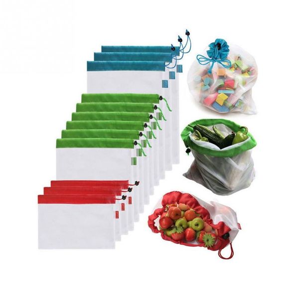 

5pcs reusable produce mesh bags rope vegetable fruit toy storage pouch practical