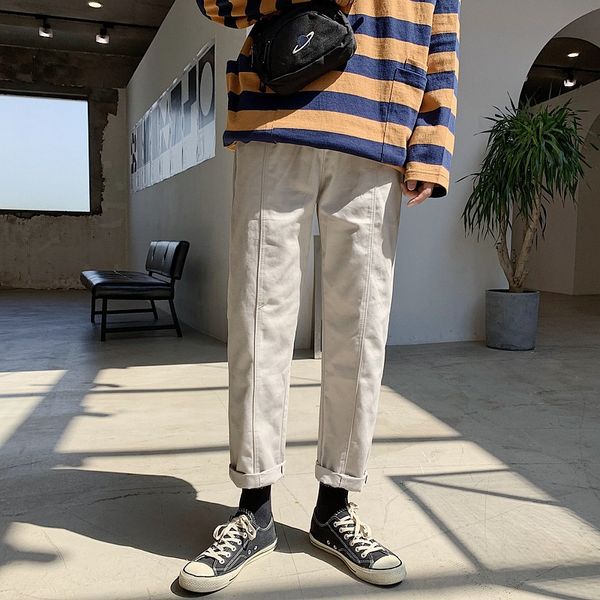 

men's casual pants hong kong style fashion students loose straight ankle-length trousers sell well 2020 new, Black