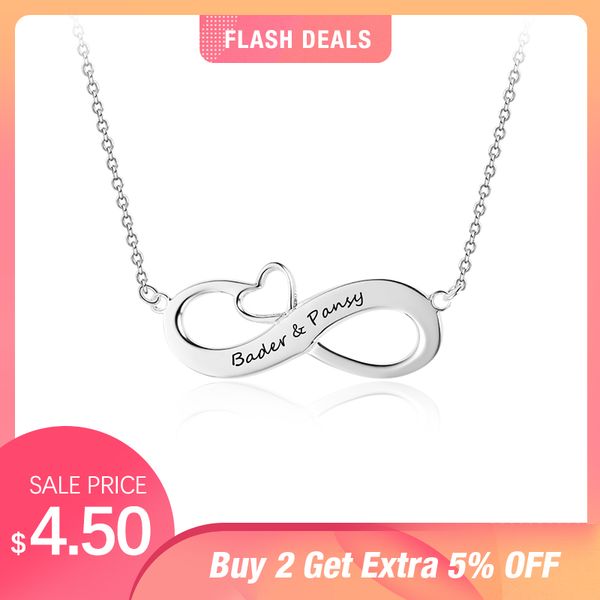 

индивидуальные бесконечность ожерелье с сердцем персонализированные имя ожерелье стерлингового серебра 925 ожерелья подвески (jewelora ne102, Silver