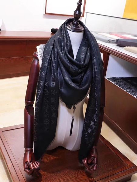 

scarf for women 2019 letter pattern wool silk gold silver thread design scarves square woman scarves size 140x140cm good qualtiy, Blue;gray