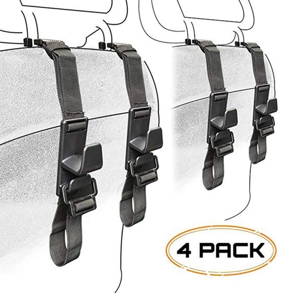 

adjustable 4pcs/set car back seat headrest hooks hangers for grocery bags handbag purse vehicle seat back hooks