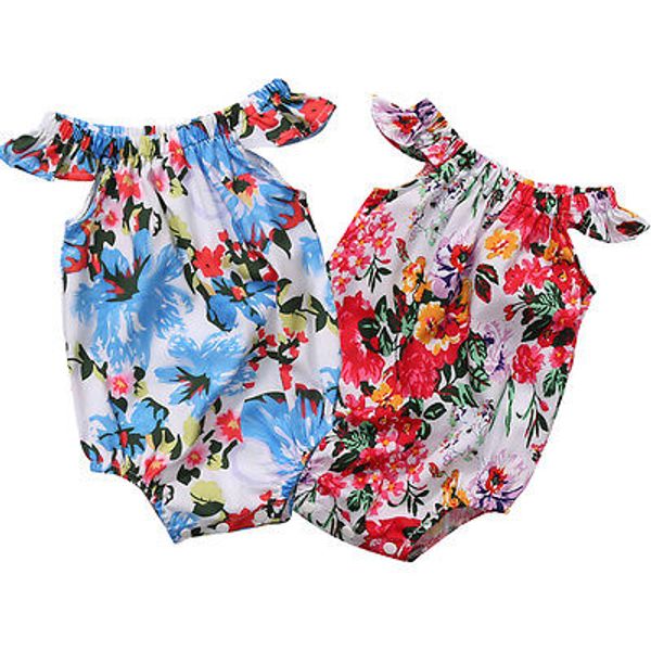 

new hot baby дети девочки цветочной одежда летучий рукав bodysuit хлопок комбинезон outfit женская пляжный костюм, Blue