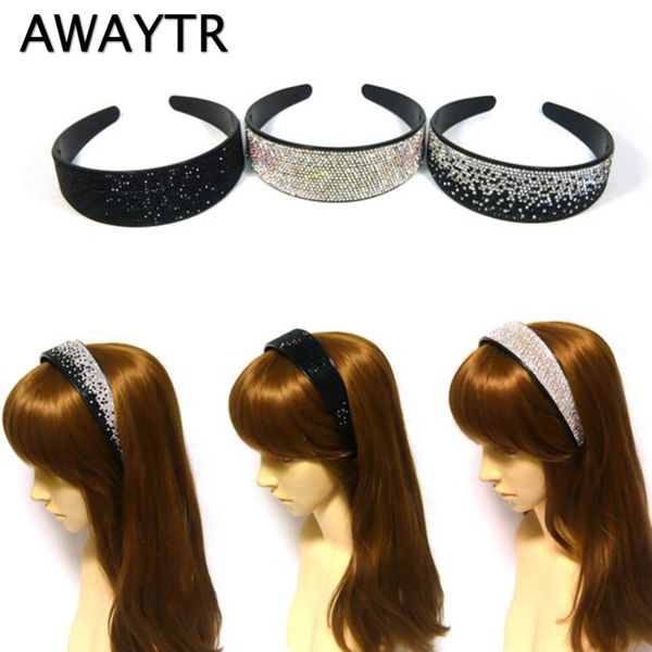 

awaytr solid wide headband for women fashion rhinestone hairband girls headwear crystal for ladies haar accessoires 4 colors