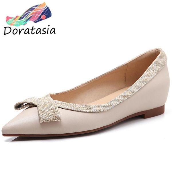 

doratasia new spring girl elegant shallow genuine leather flats casual pointed toe flats women 2020 low heels shoes woman, Black